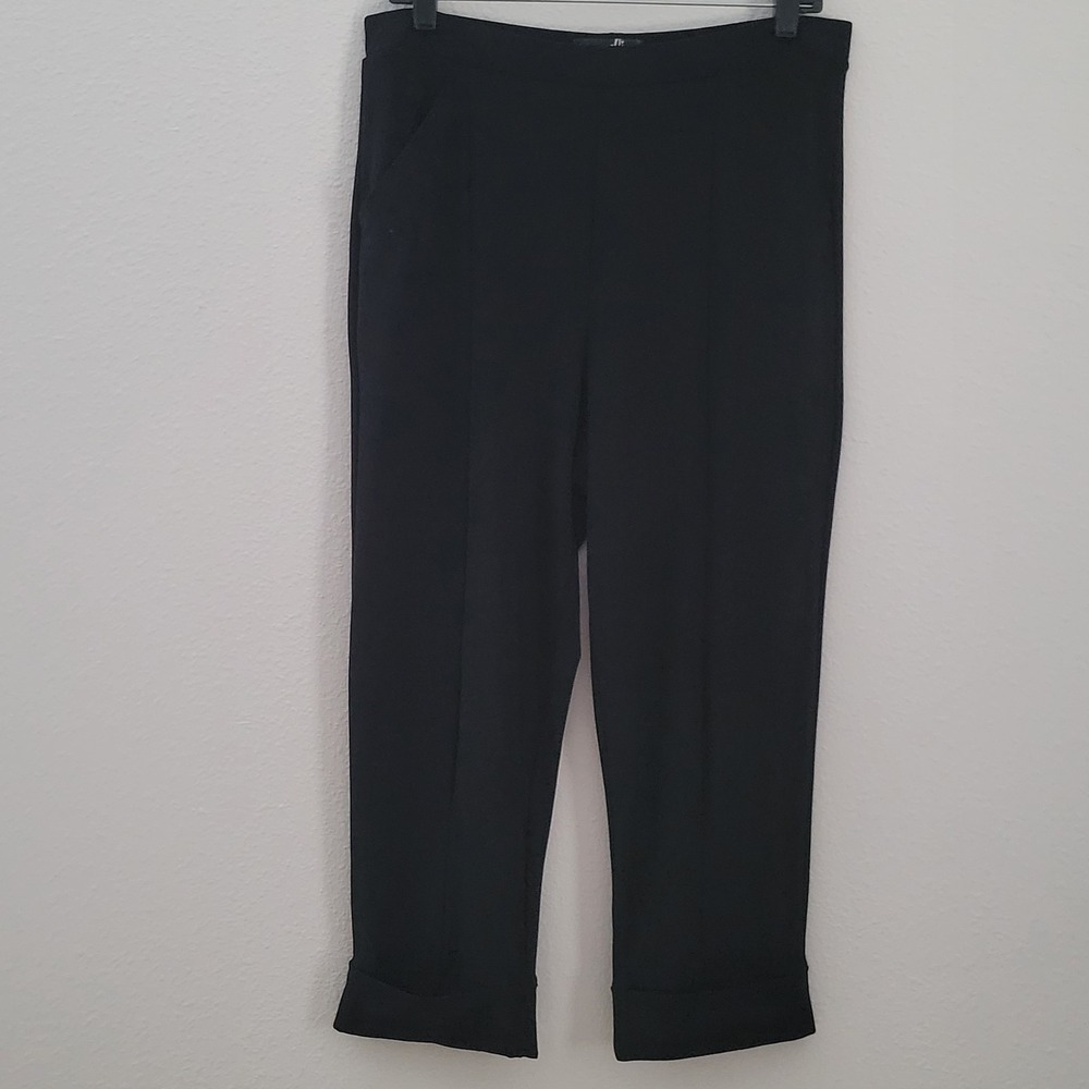 Sympli Black Pull On Knit Stretch Pants Womens 10 Elastic Waist Cuffed Hem Crop